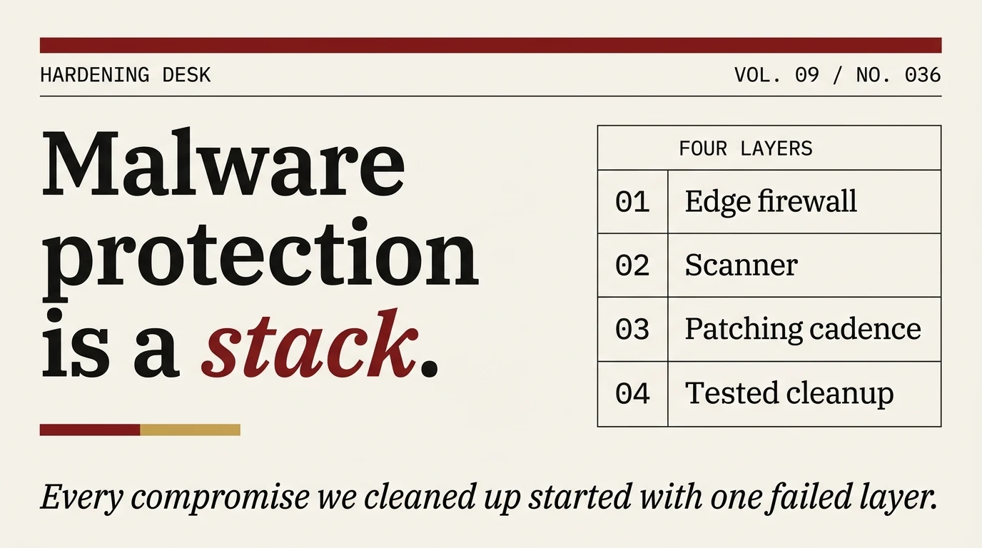 WordPress malware protection: edge, scanner, patching, cleanup